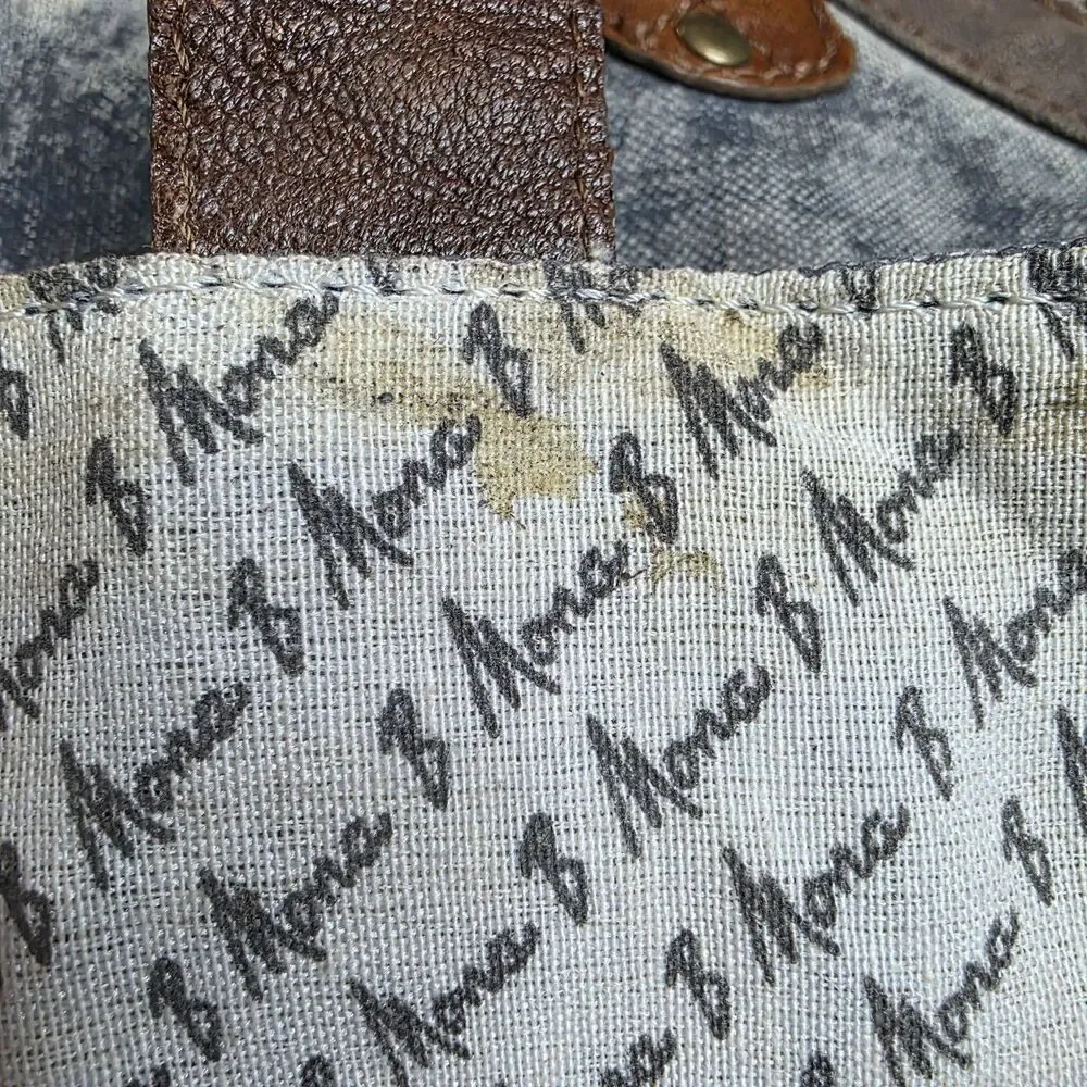 Mona B Collins Tote Bag Distressed Leather Denim Rustic Purse Handbag - Picture 13 of 14